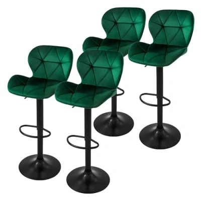 Abbildung von ML Design Barhocker 4er Set, Bezug aus Samt, Grün, Gepolsterter Barstuhl mit Rückenlehne und Fußstütze, Tresenhocker höhenverstellbar 59 79 cm, 360 drehbar, Bistrohocker Hocker Drehstuhl Barstühle