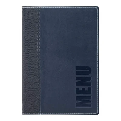 Abbildung von SECURIT Trendy Lederoptik Menukarte inkl. 1 dopplete Einlage für Menüs (für 4Seiten A5), Blau, Textil, 250 x 180 5mm