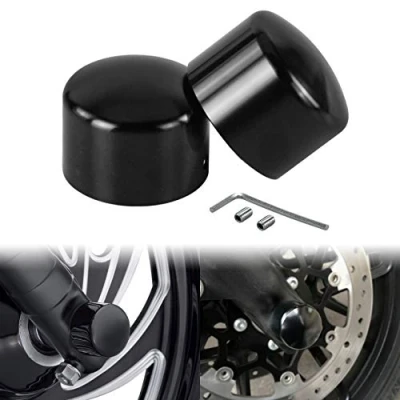 Abbildung von HDBUBALUS 2 x Vorderachsendeckel Set passend für Harley Sportster XL 1200 Dyna Softail Fat Boy Touring Street Road Electra Tri Glide schwarz