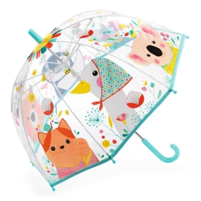 Abbildung von Djeco DD04718 Kinder Regenschirm Natur mit bunten Tieren durchsichtiger Kinderregenschirm Mädchen transparenter Kinderschirm