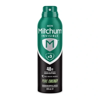 Abbildung von Mitchum Invisible Men 48HR Protection Aerosol Deodorant &amp; Anti Transpirant, ohne weiße Flecken, alkoholfrei, reine Energie, 200 ml