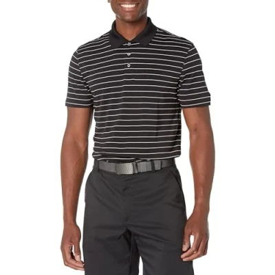 Abbildung von Amazon Essentials Herren Golf Poloshirt, Schnell Trocknend, Schmale Passform, Schwarz Streifen, S