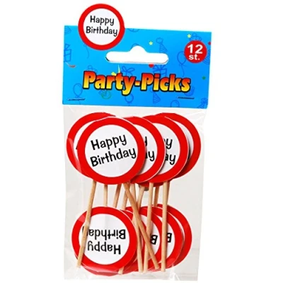 Abbildung von Party Picks Mini Schild Stecker &quot;Happy Birthday&quot; Geburtstagsdeko Sticker Spieße