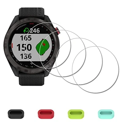 Abbildung von iDaPro Displayschutz schutzfolie für Garmin Approach S42 + Silikon Anti Staub Stecker [4 Stück] Hartglas Kratzer Blasenfrei Einfache Installation