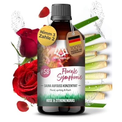 Abbildung von NORDHOLZ® Saunaaufguss [54 Sorten 15ml, 100ml, 250ml] Sauna Aufgussmittel für intensive &amp; erholsame Zubehör (#58 Florale Symphonie, 250ml)