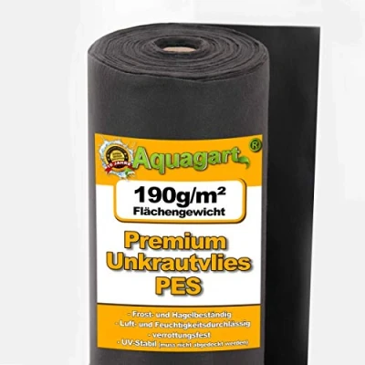 Abbildung von Aquagart Unkrautvlies schwarz 190g I Unkrautschutzfolie für Garten &amp; Hochbeet Gartenvlies Unkrautsperre Wasserdurchlässige Unkrautfolie Robustes Schutzvlies 250m lang 1m breit