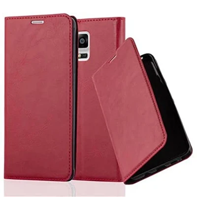Abbildung von Cadorabo Hülle kompatibel mit Samsung Galaxy Note 4 aus Premium Kunst Leder Flip Klappbare Stoßfeste Magnetische [Standfunktion] [Kartenfächern] Cover für Tasche in Rot