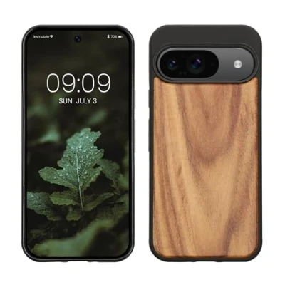 Abbildung von kwmobile Hülle kompatibel mit Google Pixel 9 / Pro Holz Case stoßfestes Handy Cover TPU Handyhülle in Vintage Braun