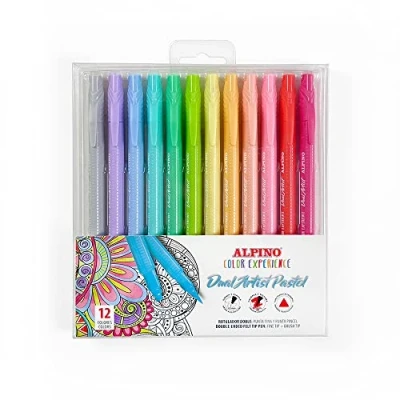 Abbildung von Alpino Color Experience 12 Dual Artist Pastellfarben Etiketten Punkt Etiketten: Pinselspitze und Mandalas