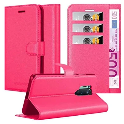 Abbildung von Cadorabo Hülle kompatibel mit OnePlus 8 PRO Handyhülle aus Premium Kunst Leder Flip Klappbare Stoßfeste Magnetische [Standfunktion] [Kartenfächern] Cover für Tasche in Pink
