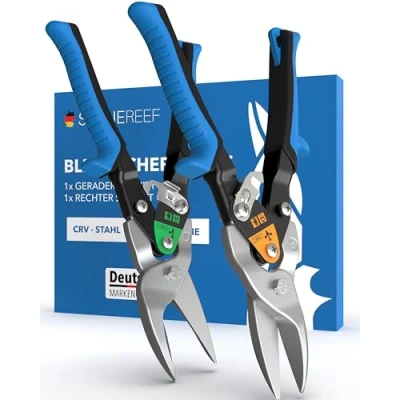 Abbildung von Blechschere Set gerader &amp; rechter Schnitt [int. Millimeterskala] Metallschere für Trockenbau, Trapezblech, Metall, Drahtschere Drahtgitter, Blech Schneider, Metallschere, Schneiden
