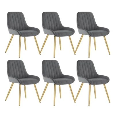 Abbildung von Lestarain Esszimmerstühle 6er Set, Retro Küchenstühle Wohnzimmerstühle Sitzfläche Aus Samt Retrostuhl mit Metallbeine Besucherstuhl Stuhl für Esszimmer Wohnzimmer Küche Dunkelgrau