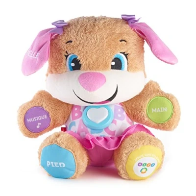 Abbildung von Fisher Price Lernspaß Hundefreundin Sprechendes, Singendes Kuscheltier Baby Spielzeug 6 Monate+ Interaktiver Hund Lernspielzeug Geschenk Mädchen &amp; Jungs, Version: Französisch,FPP52