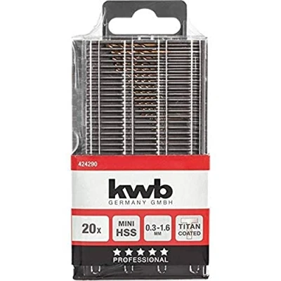 Abbildung von kwb 20 teiliges HSS M2 Titan Mini Bohrer Set von Ø 0,3 mm bis 1,6