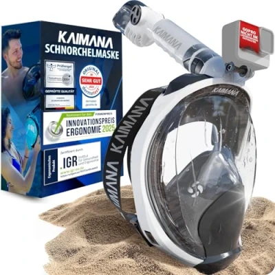 Abbildung von NEUHEIT KAIMANA® Schnorchelmaske für Erwachsene S/M inkl. Tragetasche geprüfte CO₂ Sicherheit Tauchermaske Vollgesichtsmaske Tauchmaske