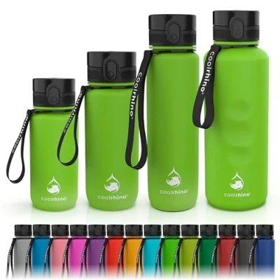 Abbildung von coolrhino Trinkflasche 1,5l für Sport, Outdoor, Schule, Fitness &amp; Kinder Wasserflasche auslaufsicher und Bpa frei Flasche Kohlensäure geeignet (rhino yellow, 1500ml)