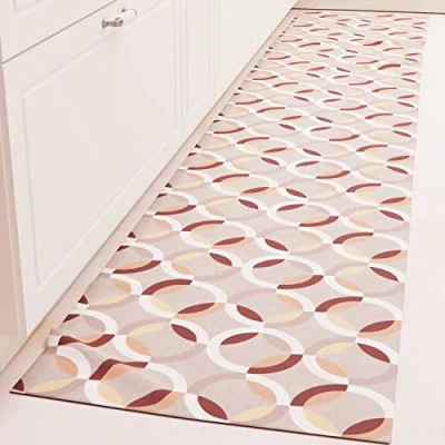 Abbildung von PETTI Artigiani Italiani Teppich für Küche, Läufer die rutschfest und waschbar, 52 x 280 cm, Design Kreis, Beige, 100% Made in Italy