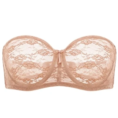 Abbildung von DOBREVA Damen Trägerloser BH mit Bügel Durchsichtig Spitze Dirndl Bandeau BHS Transparenten Trägern Sahnekaffee 75B