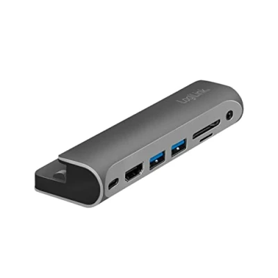 Abbildung von LogiLink UA0385 USB 3.2 Gen 1 Dockingstation für iPad Air, Mini und Pro, 7 Port, C PD, Silber/schwarz