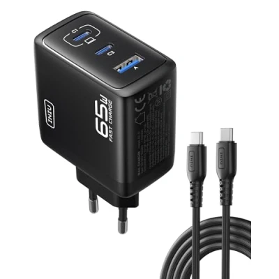 Abbildung von INIU 65W USB C Ladegerät, [USB * 2 + A] Netzteil Mehrfach mit Kabel, PD 3.0 Schnellladegerät Stecker, Adapter für iPhone 16 15 Pro Max, iPad Air Pro, Samsung S24 S23 Ultra, Handy usw