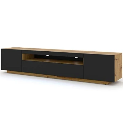 Abbildung von BIM Furniture Lowboard TV Schrank Aura 200 cm Hängend oder Stehen universal Unterschrank Fernsehschrank Board Sideboard HiFi Tisch Hängender (Artisan Eiche und Schwarze Matte ohne LED)