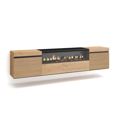 Abbildung von Skraut Home TV Schrank, Lowboard Für Wohnzimmer und Esszimmer 200x45x35cm Geräte bis zu 80&quot; Elektrokamin. Hängend Moderner Stil Eiche