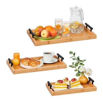 Abbildung von relaxdays Tablett 3er Set aus Bambus, Bambus