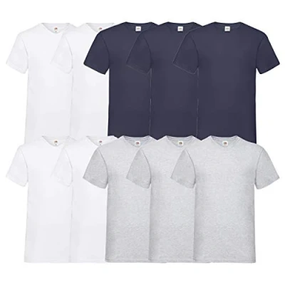 Abbildung von Fruit of the Loom 10 T Shirts V Neck M L XL XXL 3XL 4XL 5XL Ausschnitt Diverse Farben HL Kauf (XL, 4Weiß3Navy3Grau)
