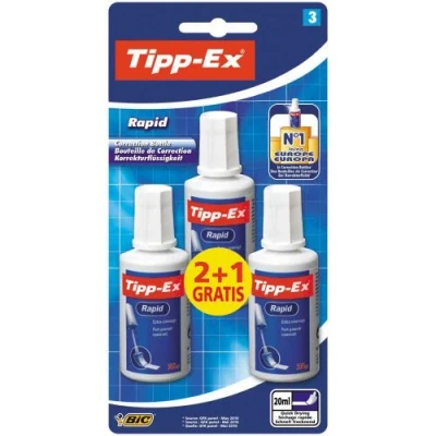 Abbildung von Tipp Ex Rapid, Korrekturflüssigkeit, hochwertige hervorragende Deckkraft, 20 ml, 3 Stück, weiß