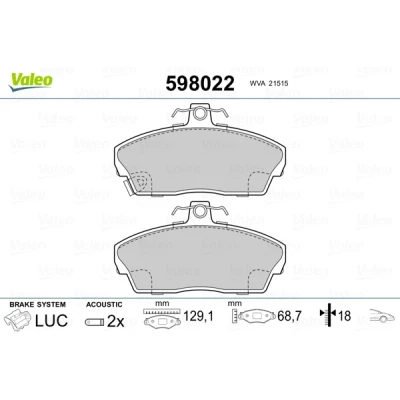 Abbildung von VALEO 598022 Bremsbelagsatz Vorderachse inkl. Verschleißwarnkontakt ohne Anti Quietsch Blech HONDA: CIVIC 7 Hatchback, 6 Hatchback