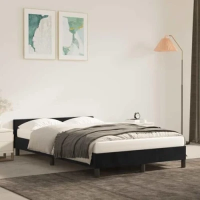 Abbildung von vidaXL Bettgestell mit Kopfteil, Bettrahmen Lattenrost, Bett Polsterbett Stützbeinen, Schlafzimmerbett Doppelbett, Schwarz 120x200cm Samt