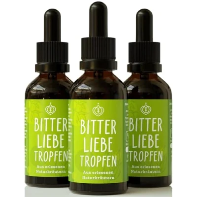 Abbildung von BitterLiebe® Original Bitterstoffe Tropfen 50ml aus Die Höhle der Löwen hochdosierte Bittertropfen nach Hildegard von Bingen Made in Germany 3er Set