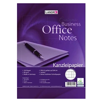Abbildung von Landré Kanzlei Papier A3 auf A4 gefalzt, rautiert, 80 g/m², 250 Bogen