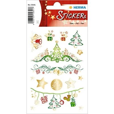 Abbildung von HERMA 15641 Aufkleber Weihnachtsmotive Gold, 15 Stück, Weihnachten Sticker mit Weihnachtskugel Sterne Motiv, Kinder Etiketten für Weihnachtsdeko Geschenke Adventskalender Dekoration Briefe DIY Basteln
