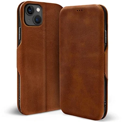 Abbildung von Verco Handyhülle für iPhone 13, Bookstyle Premium Handy Flip Cover Apple 13 Hülle [integr. Magnet] Book Case Tasche, Braun