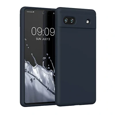 Abbildung von kwmobile Hülle kompatibel mit Google Pixel 6a Silikon Handy Case Handyhülle weiche Oberfläche kabelloses Laden Heidelbeerblau