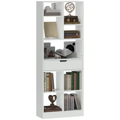 Abbildung von HOMCOM Bücherregal Standregal mit 9 Regalen, 1 Schublade, Aufbewahrungsregal inkl. Anti Kippsicherung, Aktenregal für Wohnzimmer, Heimbüro, Weiß, 60 x 26 158 cm