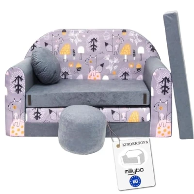 Abbildung von millyboKindersofa Couch Kindercouch mit Schlaffunktion ausklappbar 3in1 Kinder Sofa Spielsofa Bettfunktion Mädchen Jungen Sitzsack Minisofa Schlafsofa Kinderzimmer Schlafsessel Kindermöbel (AX4)