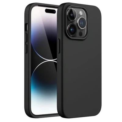 Abbildung von JETech Silikon Hülle für iPhone 14 Pro 6,1 Zoll, Ganzkörper Handyhülle mit Seidig Weicher Berühren, Stoßfest Schutzhülle Mikrofaser Futter (Schwarz)