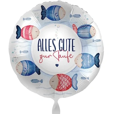 Abbildung von Folienballon zur Taufe alles Gute Motiv Fische Ballon Junge Mädchen Made in EU Dekoration Tauffeier Luftballon ungefüllt, Helium geeignet