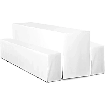 Abbildung von TexDeko® Hussen Bierzeltgarnitur 3 teiliges Set Premium Blickdicht strapazierfähig 2 Bierbankhussen 1 Biertischhusse 220x80cm für Festzeltgarnitur (Weiß)