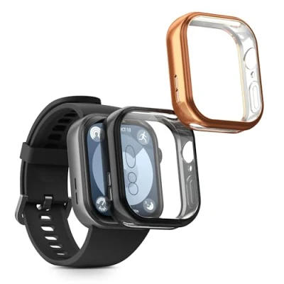 Abbildung von kwmobile 2X Schutzhülle kompatibel mit Huawei Watch Fit 3 Hülle Fullbody Cover Set aus Silikon Schwarz Rosegold