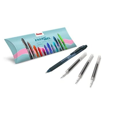 Abbildung von Pentel Energel X BL107, Gel Tintenroller, einziehbar, mittlere Spitze, 0,7 mm, Schwarz, 1 Stift + 3 LR7 Nachfüllminen