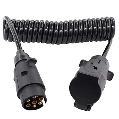 Abbildung von Anhänger Verlängerungskabel Spiralkabel 12 V Anhängerkabel 7 Polig 3M Anhängersteckdose Adapter für Auto Wohnwagen RV Schwarz