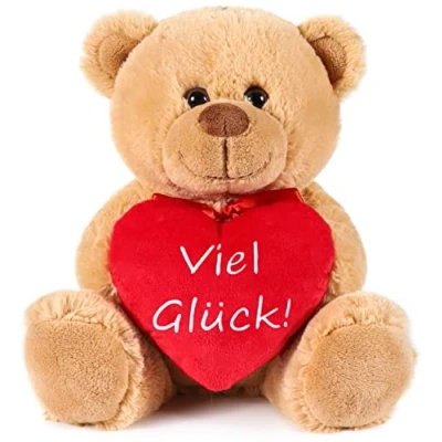 Abbildung von BRUBAKER Teddy Plüschbär mit Herz Rot Viel Glück 25 cm Teddybär Plüschteddy Kuscheltier Schmusetier Stofftier Braun Hellbraun