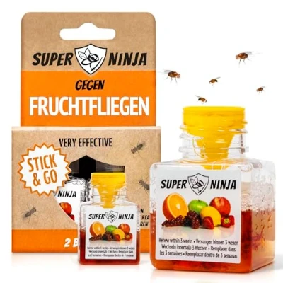 Abbildung von Super Ninja Fruchtfliegenfalle Standard Pack 2 Fallen Hochwirksame Ökologische für Küche und Innenraum Obstfliegenfalle Bis zu 3 Wochen
