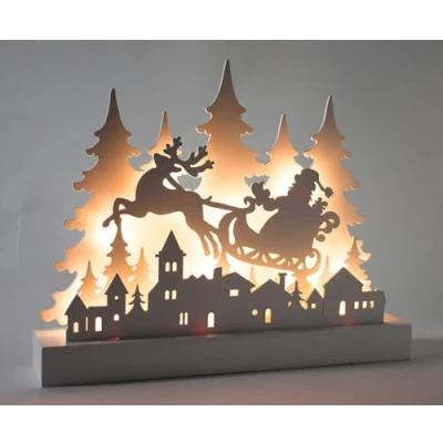 Abbildung von Star Max LED Silhouette Santa mit Schlitten, 12 warmweiße LEDs, 30x6x24 cm, Holz, Batteriebtrieben Timer