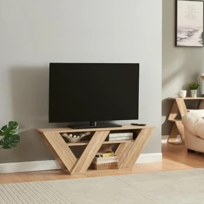 Abbildung von [en.casa] Fernsehtisch Nome TV Lowboard Tisch Sideboard Ständer mit Ablagen Kommode Fernsehschrank 110x30x40cm Eicheoptik