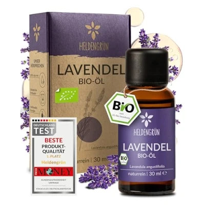 Abbildung von Heldengrün® Bio Lavendelöl [100% NATURREIN] Der Echte Lavendel Lavandula Angustifolia Ätherisches Öl Duftöl für Aromatherapie