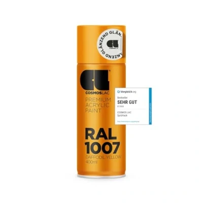 Abbildung von COSMOS LAC Acryllack Narzissen gelb Sprühdose in vielen Farbtönen 400ml Spraydose perfekt für Do it yourself, Upcycling und andere Lackierarbeiten geeignet (RAL 1007 narzissengelb)